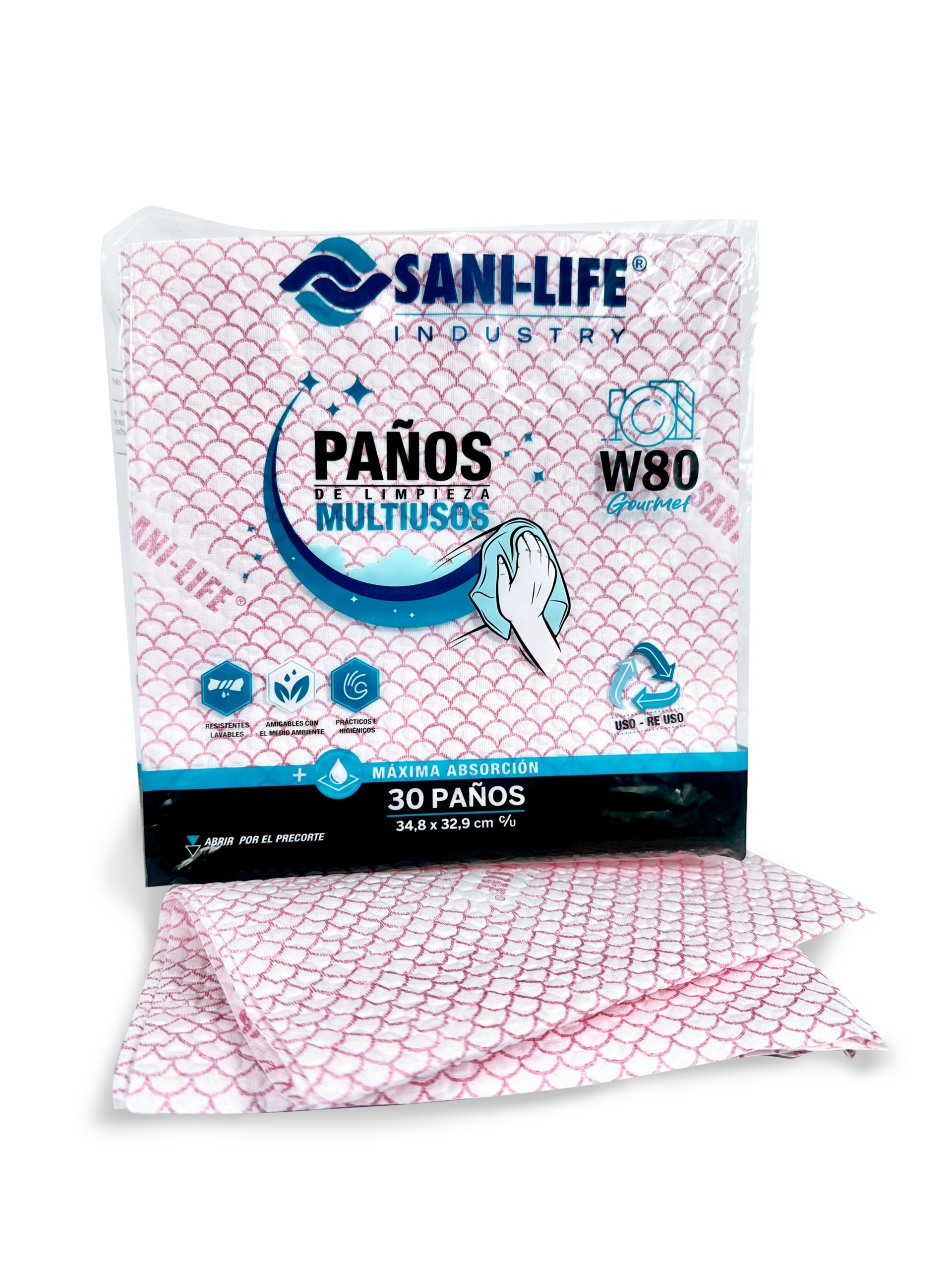 SANI-LIFE Paños de limpeza multiusos W80 gourmet rojo x 30unds