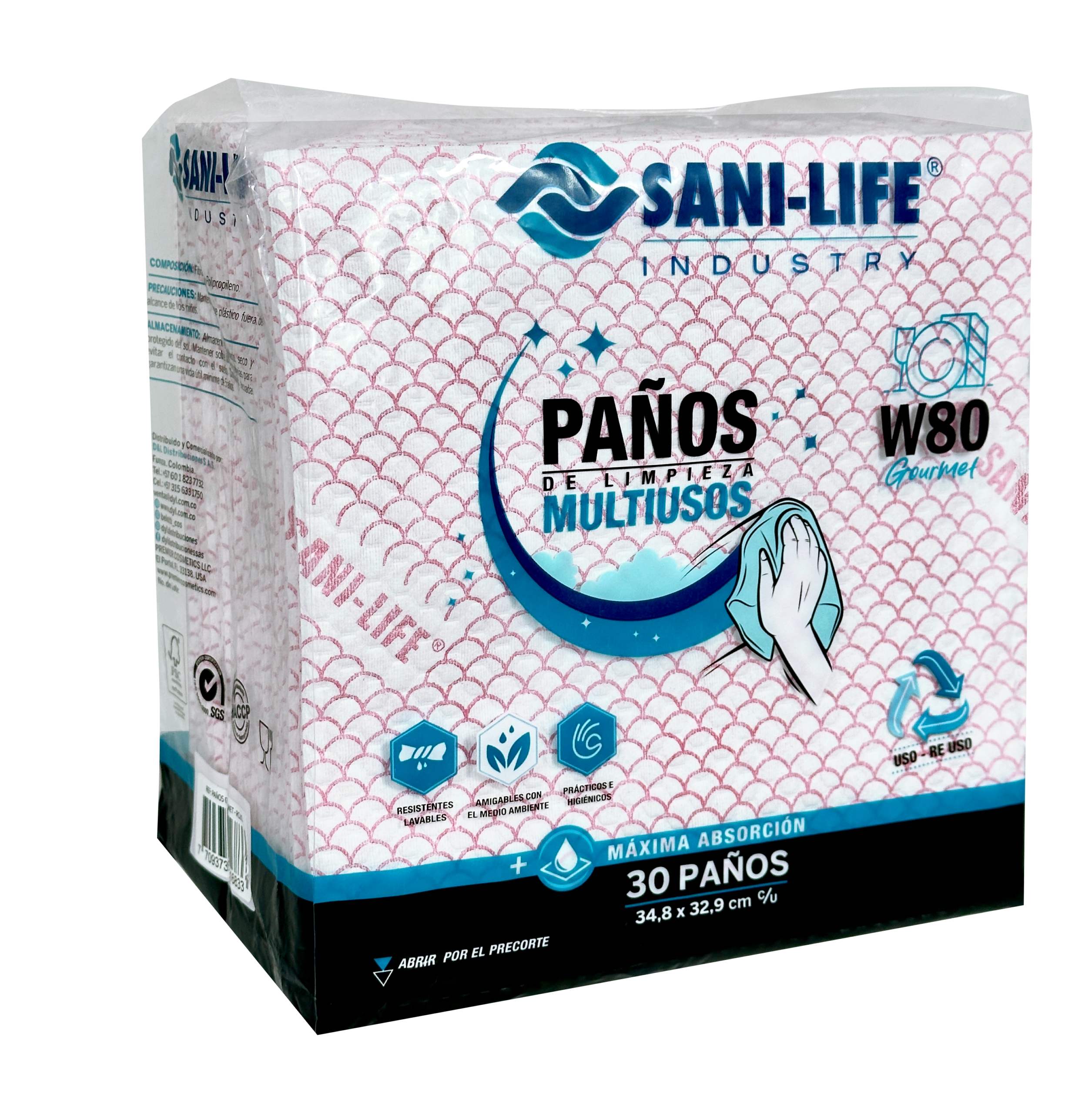 SANI-LIFE Paños de limpeza multiusos W80 gourmet rojo x 30unds - Image 3