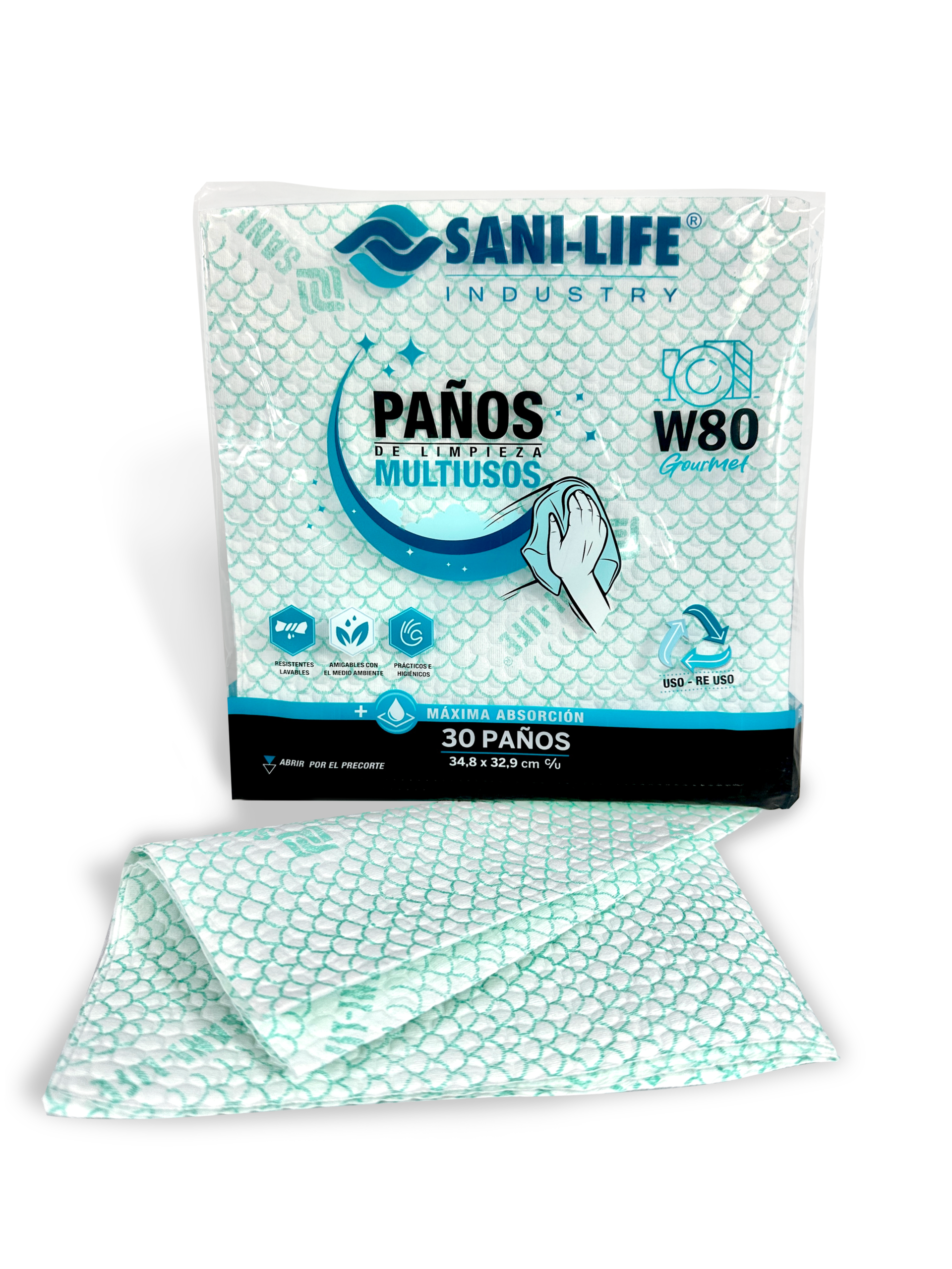 SANI-LIFE Paños de limpeza multiusos W80 gourmet verde x 30unds