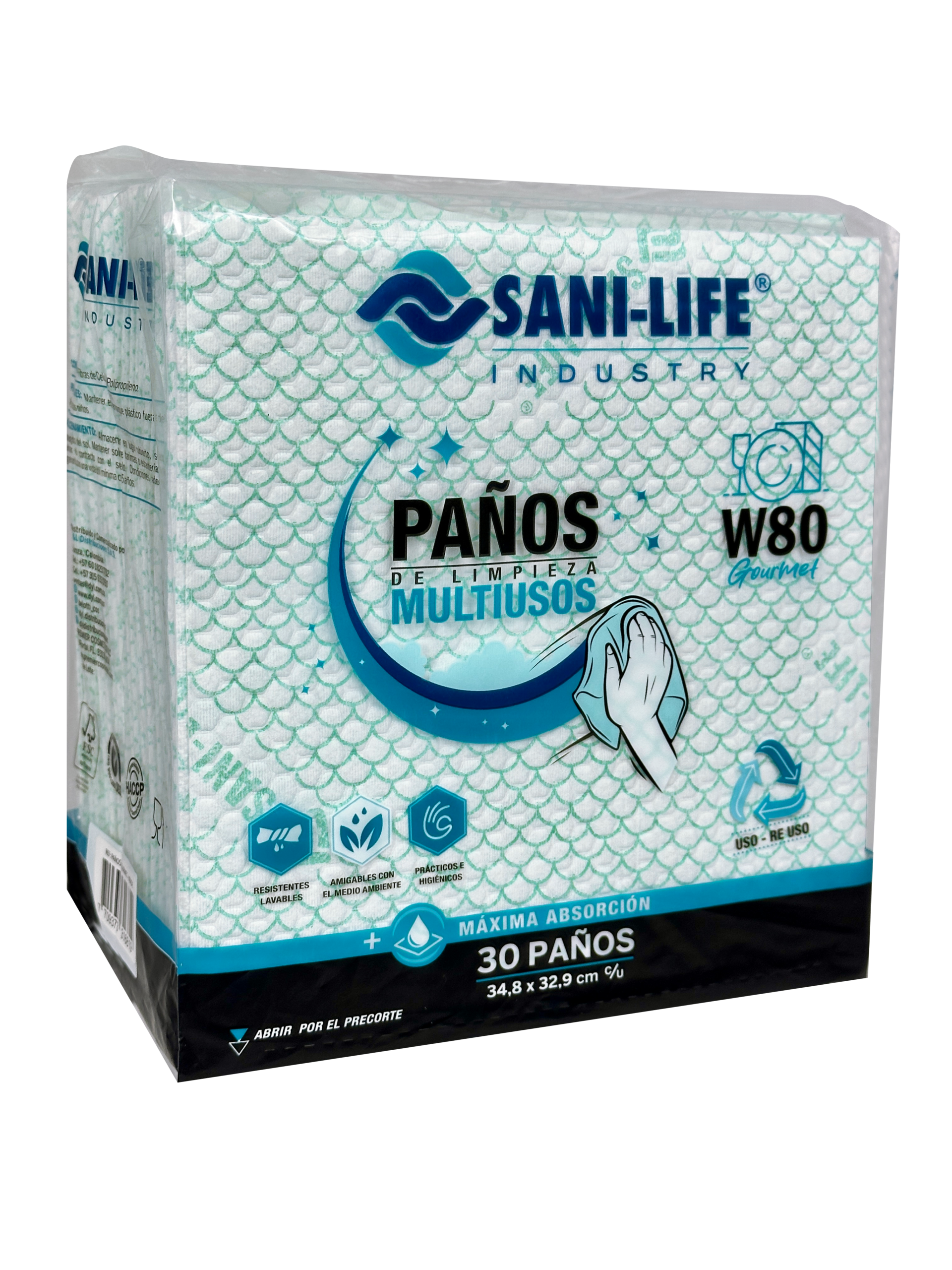SANI-LIFE Paños de limpeza multiusos W80 gourmet verde x 30unds - Image 3